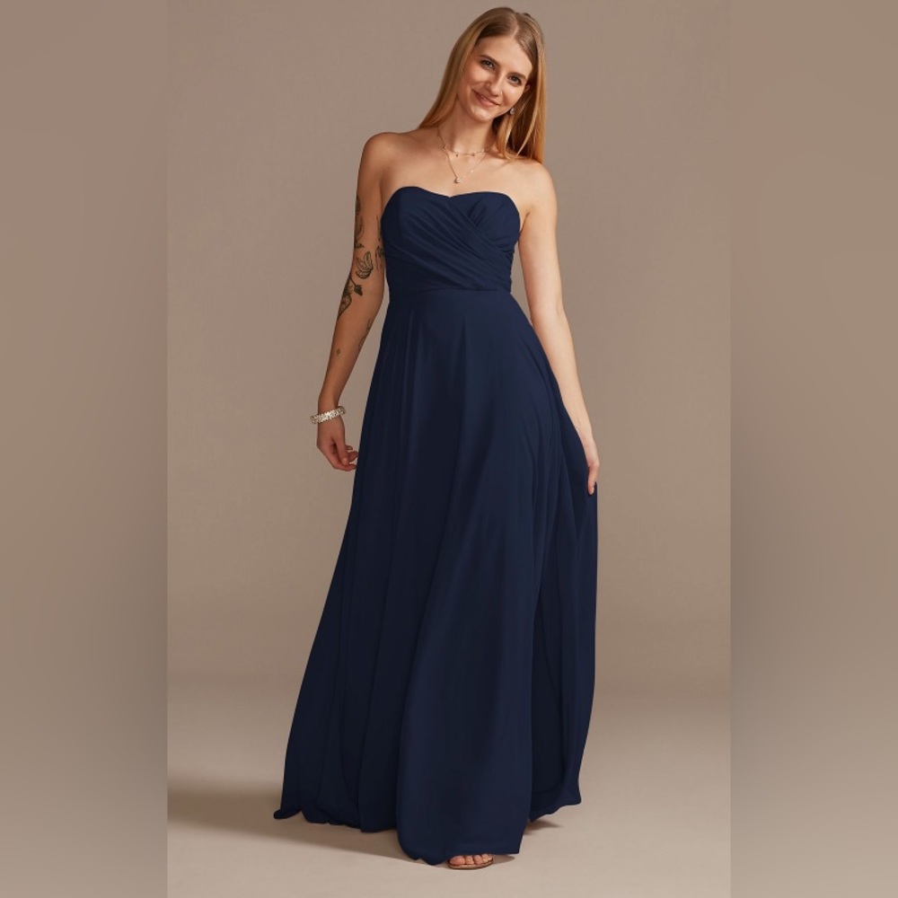 David’s Bridal - Strapless full skirt bridesmaids dress in Marine blue